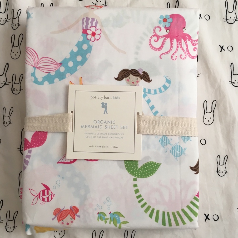 NWT organic pottery barn mermaid twin sheet set
